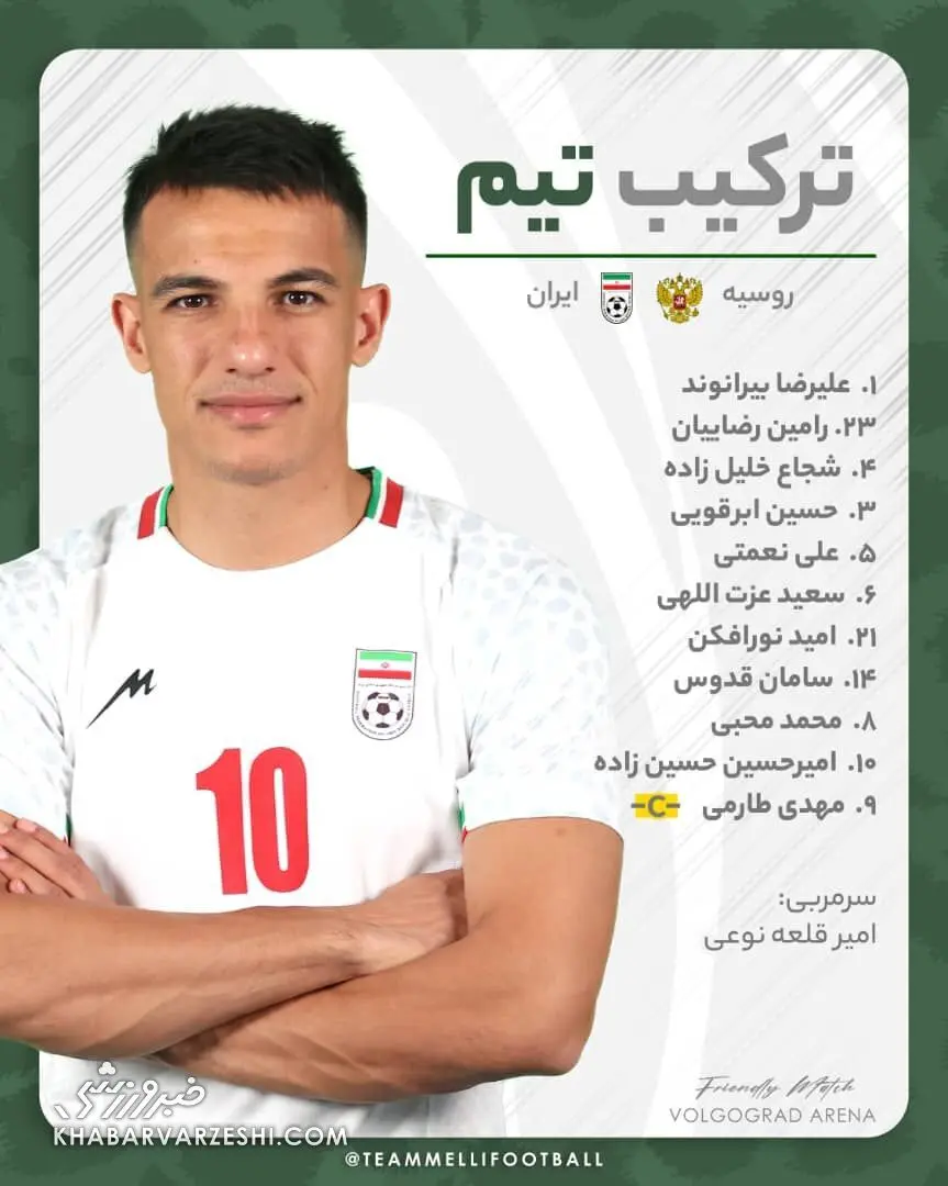 ترکیب تیم ملی فوتبال ایران مقابل روسیه