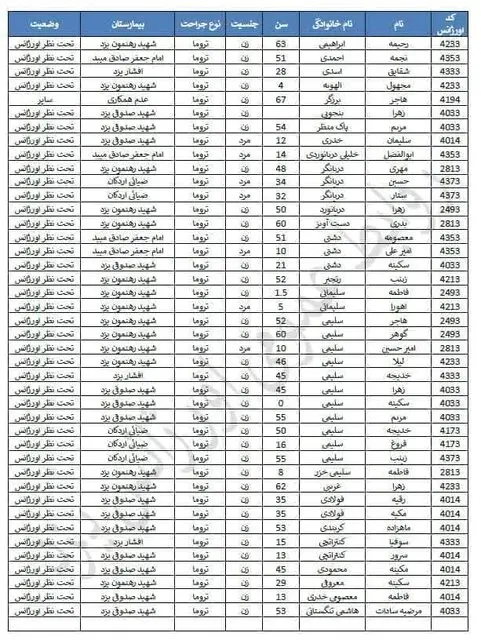 اسامی مصدومان بوشهری حادثه واژگونی اتوبوس در جاده یزد اعلام شد