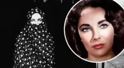 الیزابت تیلور با چادر در صحن ورودی شاهچراغ
