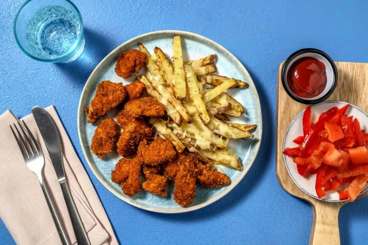 فینگرفود چیپس مرغ پنیری؛ یک شام خوشمزه و سریع