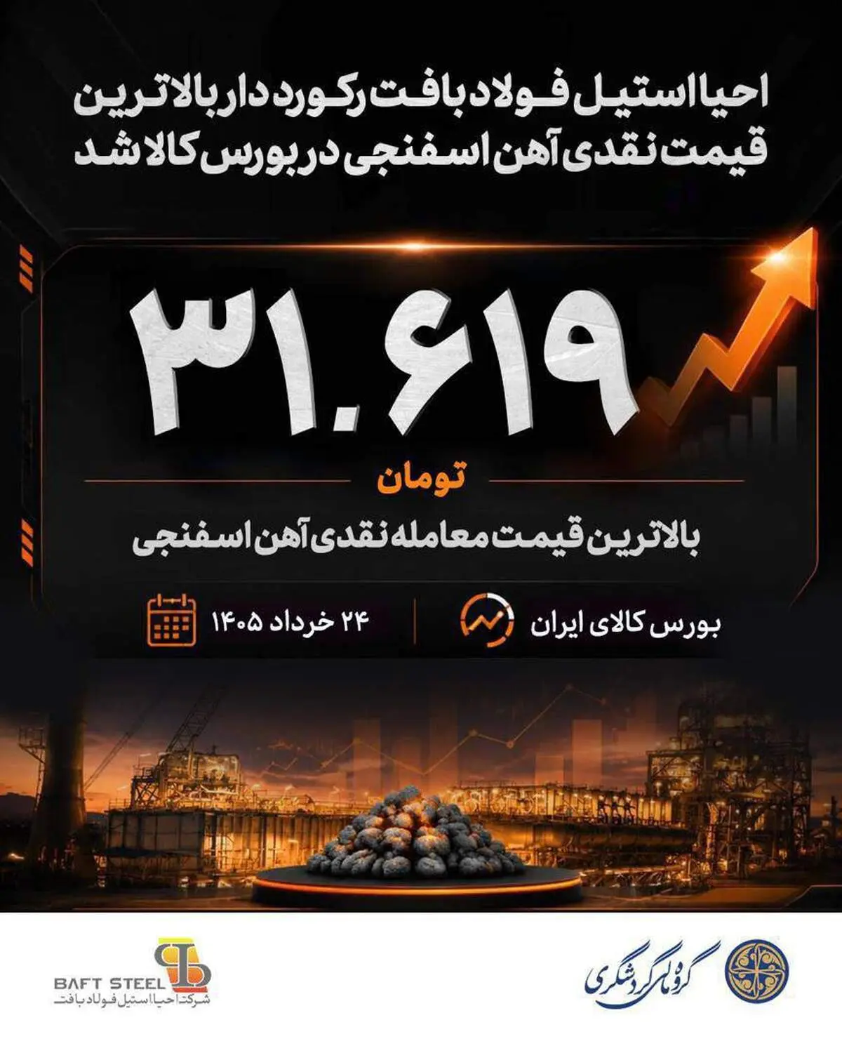 احیا استیل فولاد بافت رکورددار بالاترین قیمت نقدی آهن اسفنجی در بورس کالا شد