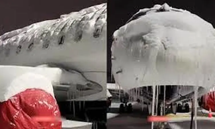 یخ زدن یک هواپیما در فرودگاه تورنتو کانادا +فیلم