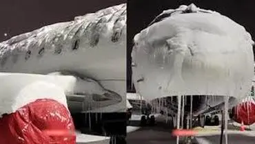 یخ زدن یک هواپیما در فرودگاه تورنتو کانادا +فیلم
