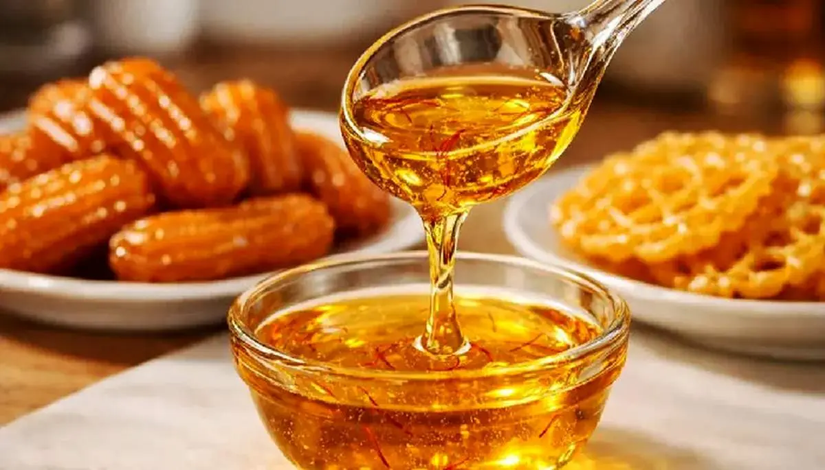 بامیه عربی اصیل؛ ترد، طلایی و غرق در شربت زعفرانی