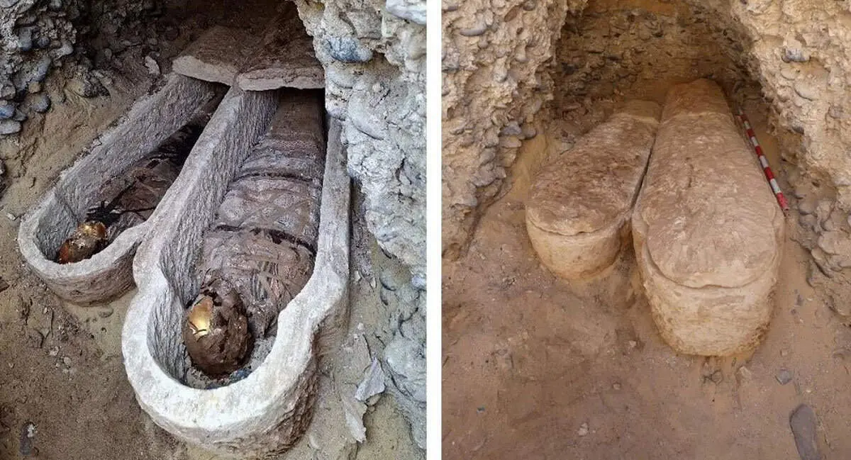 کشف جسد های مومیایی با سرهای طلایی +عکس