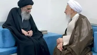 دیدار و گفت‌وگو آیت‌الله جوادی آملی با آیت‌الله سیستانی در نجف اشرف
