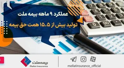 عملکرد ۹ ماهه بیمه ملت؛ تولید بیش از ۱۵.۵ همت حق بیمه
