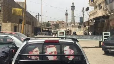 پشت نویسی خودروهای حامی حکومت بشار اسد/دمشق