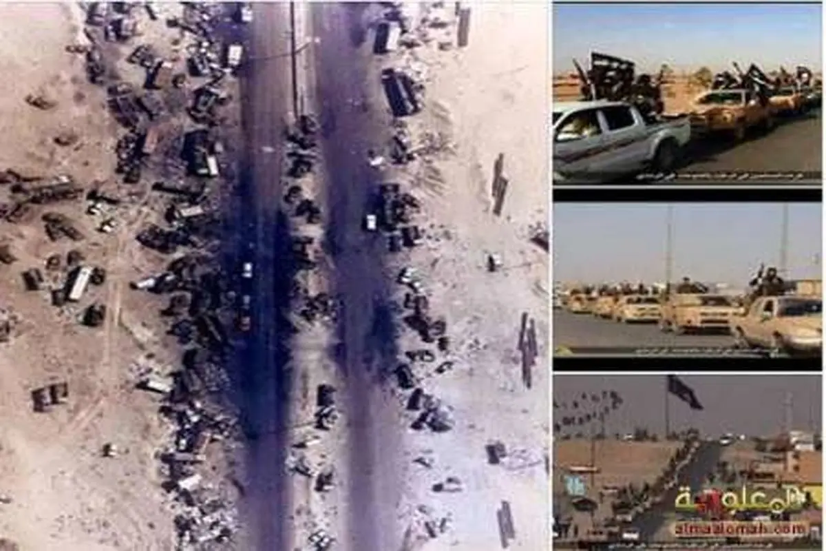 عراقی ها برای اثبات همکاری آمریکا با داعش دو عکس را برای مقایسه به نمایش گذاشتند