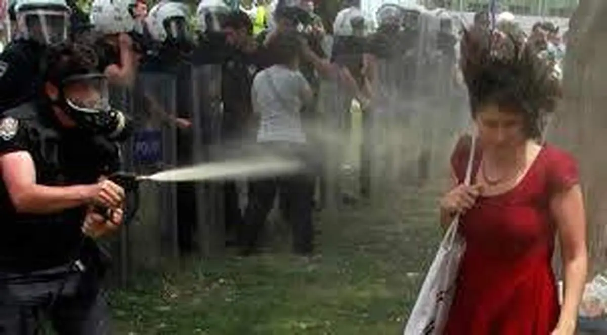 حکم عجیب دادگاه ترکیه برای پلیسی که به "زن قرمزپوش" گاز فلفل زد:پلیس باید 600 درخت بکارد