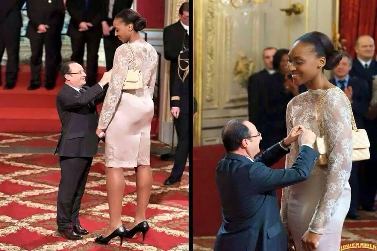 عکس:قد کوتاه یک رئیس جمهور در برابر قامت بلند بسکتبالیست زن!