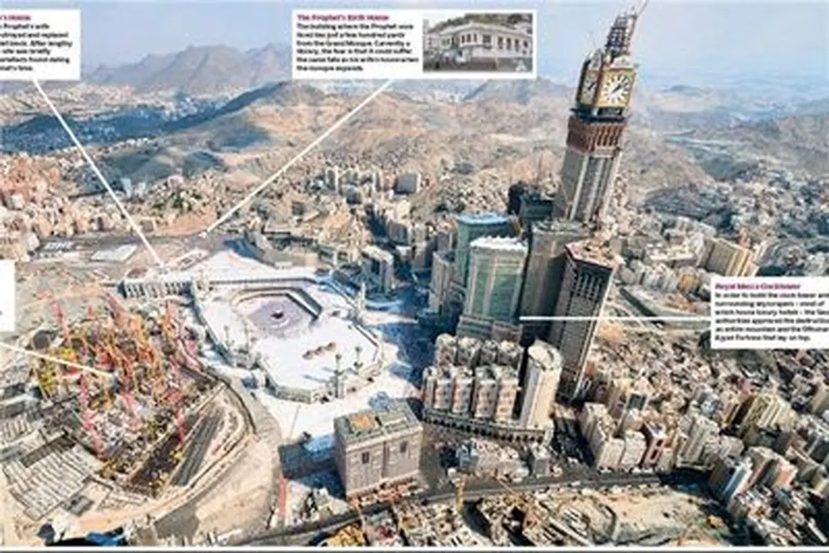 تخریب یادگارهای اسلام در مکه به بهانه ساخت بزرگترین ساختمان جهان