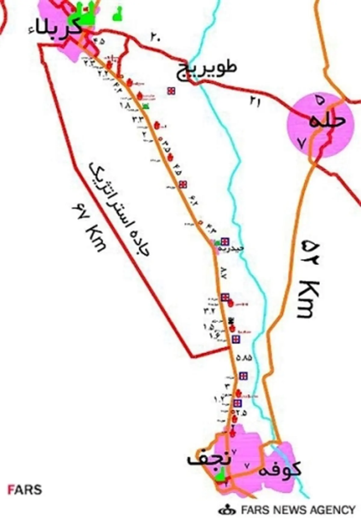 مسیر پیادهروی اربعین زوار ایرانی از نجف تا کربلا + نقشه و جدول