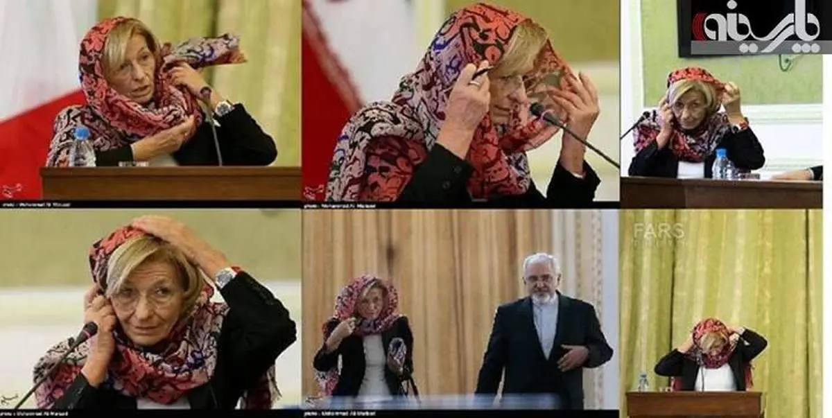 عکس: درگیری وزیر خارجه ایتالیا با حجابش!