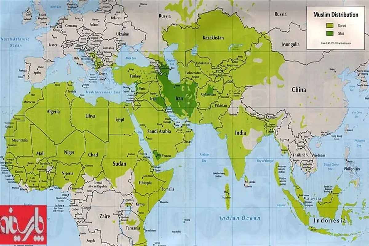 نقشه:پراکندگی شیعیان و اهل سنت در جهان اسلام