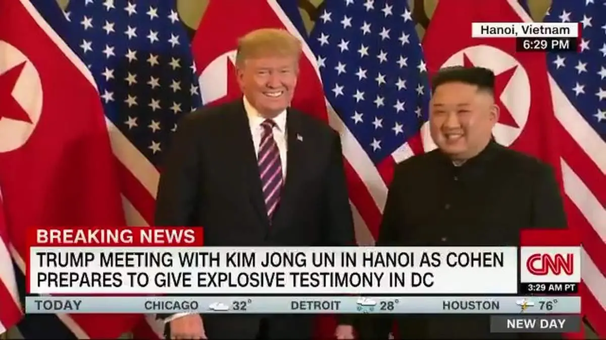 ویدیو| دیدار و خوش و بش ترامپ و کیم در مقابل خبرنگاران