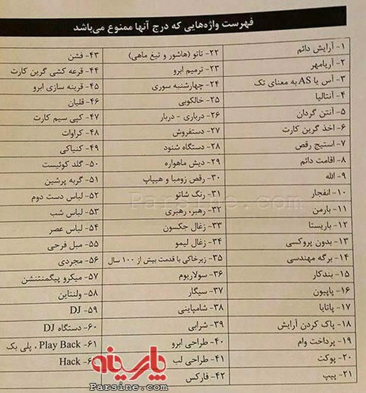 واژه های ممنوعه در آگهی نیازمندی ها