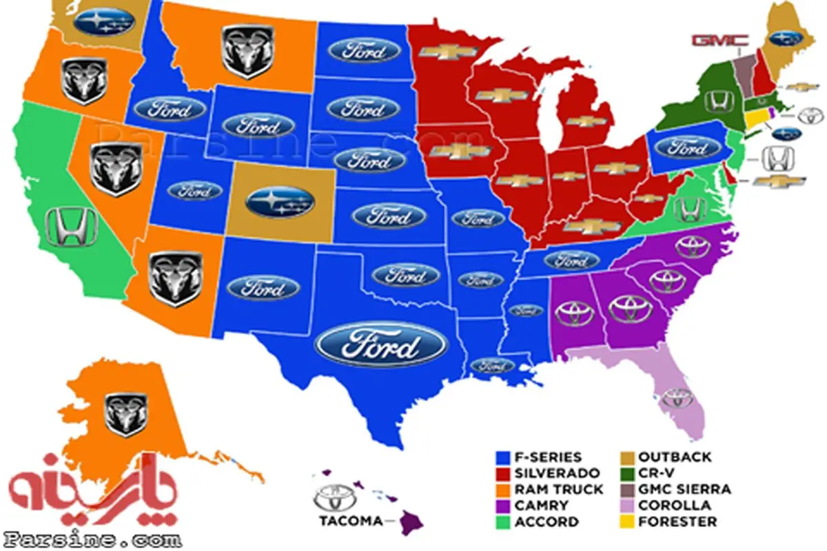 عکس:پرفروشترین خودروی هر ایالت آمریکا
