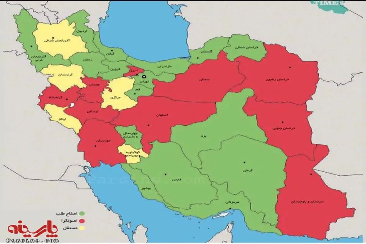 عکس:نقشه سیاسی ایران با نگاه به نتایج انتخابات مجلس دهم