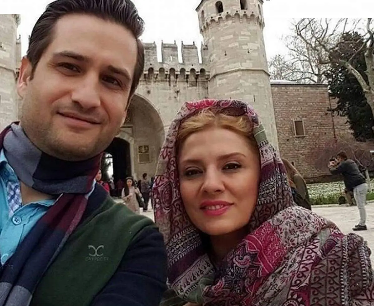 پویا امینی در کنار همسرش