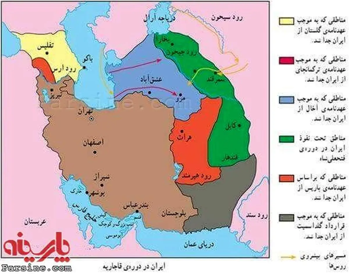 عکس:مناطقی که در دوره قاجاریه از ایران جدا شد