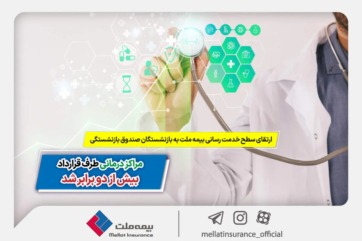 ارتقای سطح خدمترسانی بیمه ملت به بازنشستگان صندوق بازنشستگی | مراکز درمانی طرف قرارداد بیش از ۲ برابر شد