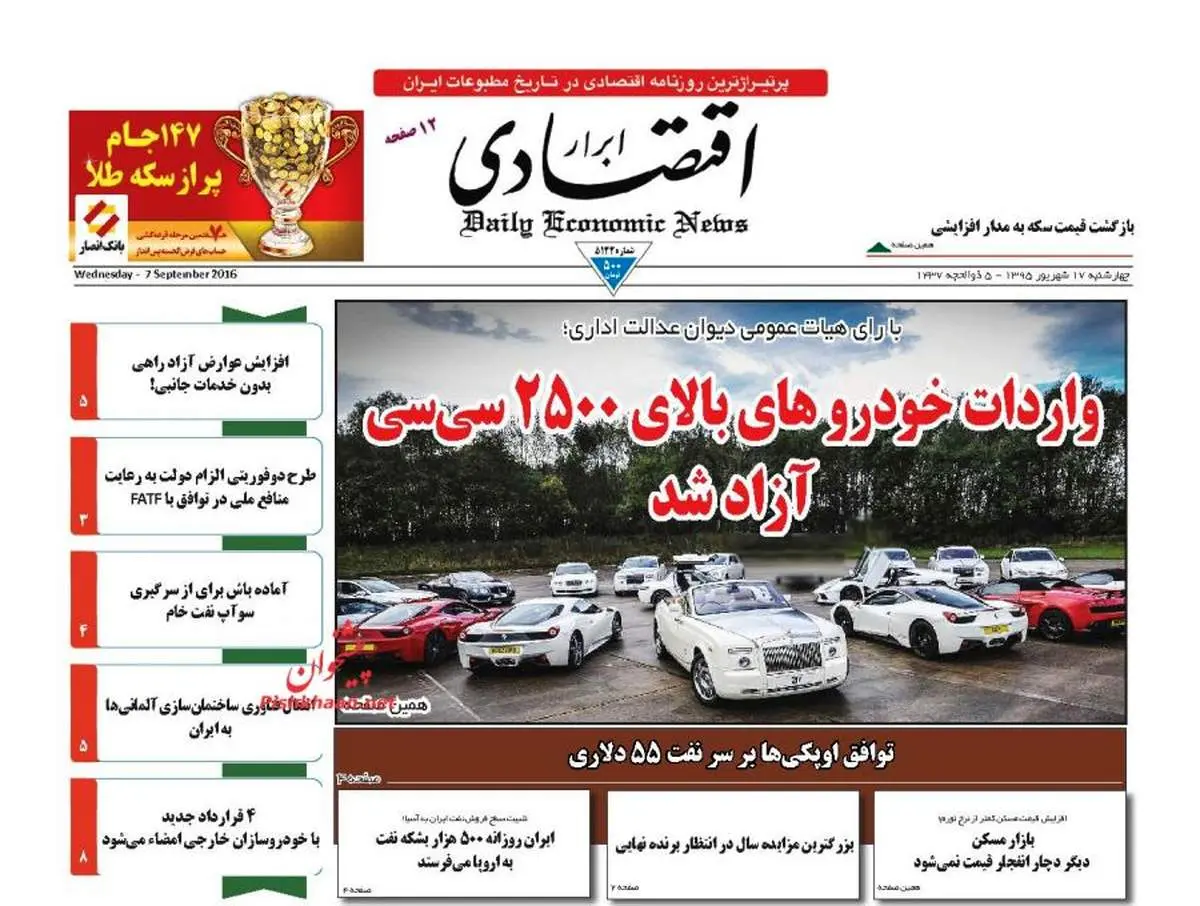 صفحه نخست روزنامههای اقتصادی ۱۷ شهریور ۹۵