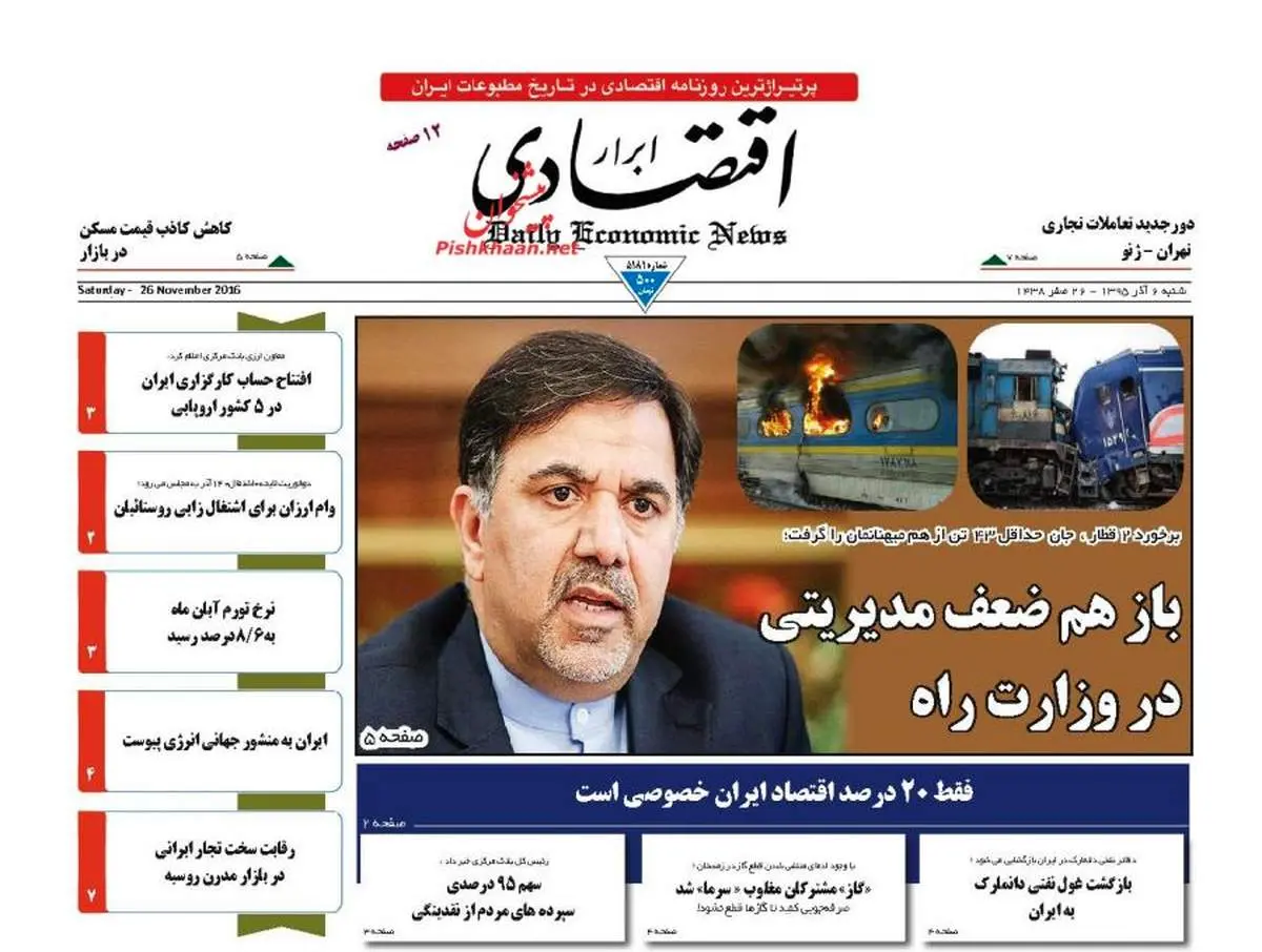 صفحه نخست روزنامه‌های اقتصادی۶ آذر ۹۵