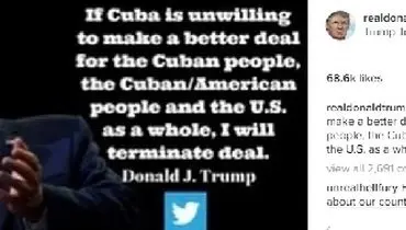 خط و نشان اینستاگرامی ترامپ برای کوبا