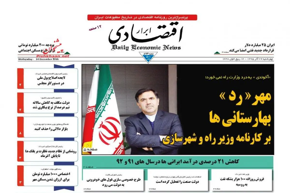 صفحه نخست روزنامههای اقتصادی۲۴ آذر ۹۵