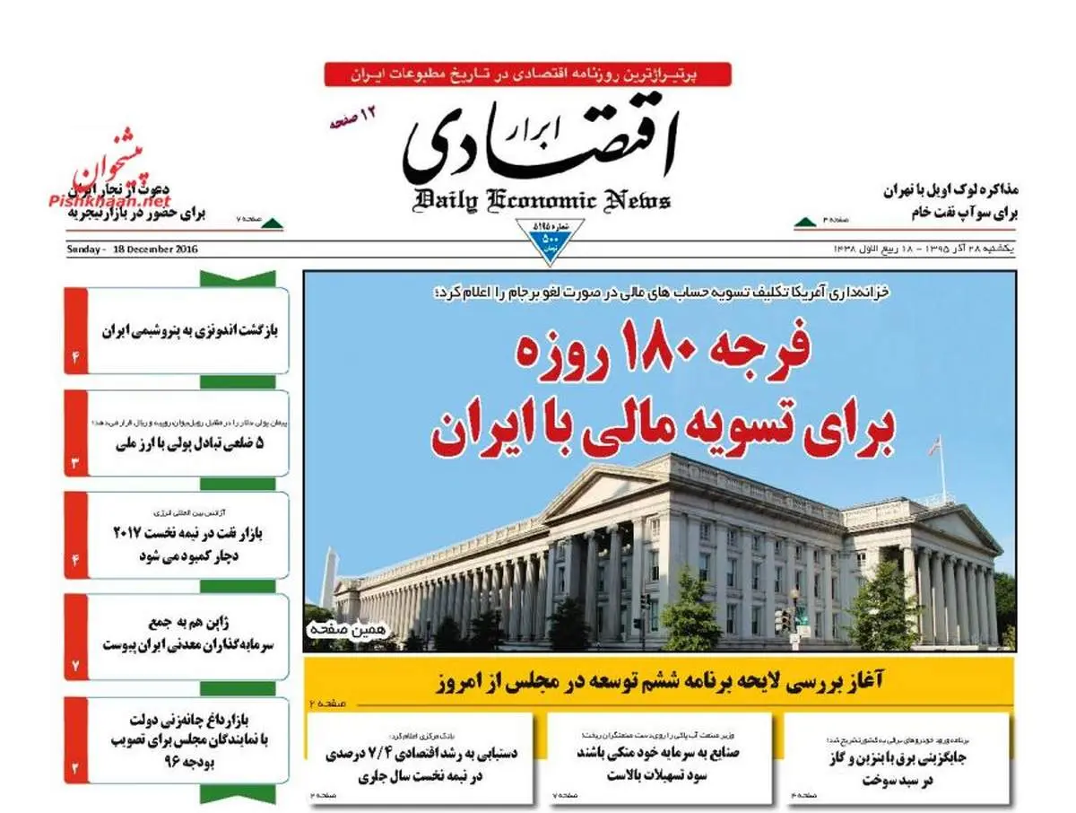 صفحه نخست روزنامه‌های اقتصادی۲۸ آذر ۹۵