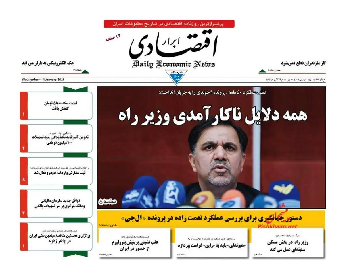 صفحه نخست روزنامه‌های اقتصادی۱۵دی ۹۵