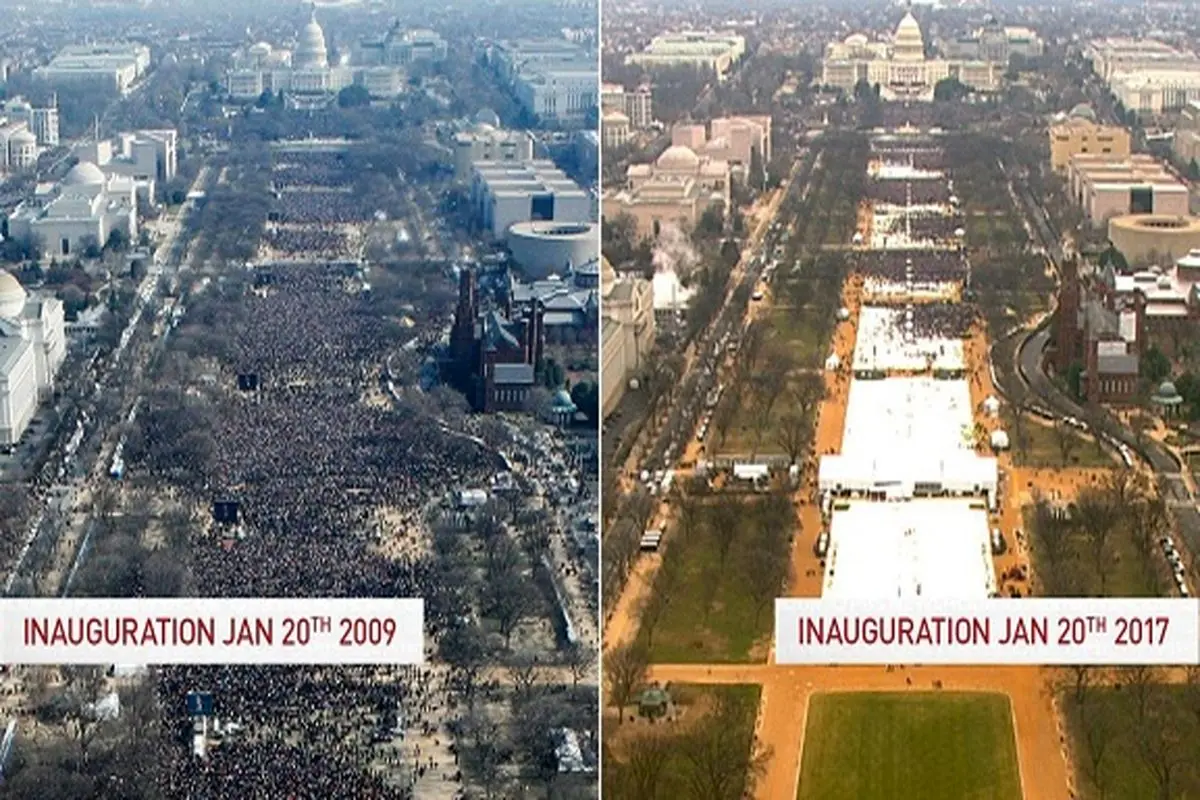 عکس/ مقایسه جمعیت حاضر در تحلیف اوباما و ترامپ