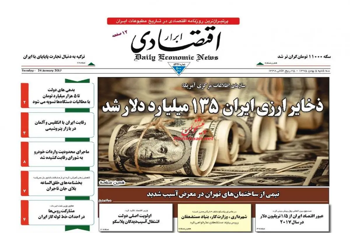 صفحه نخست روزنامه‌های اقتصادی۵بهمن ۹۵
