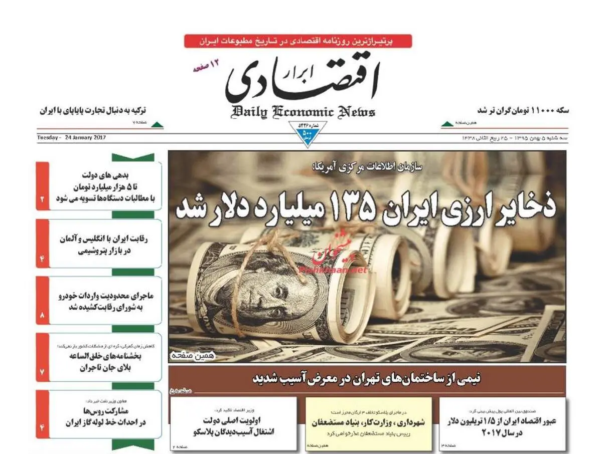 صفحه نخست روزنامه‌های اقتصادی۵بهمن ۹۵