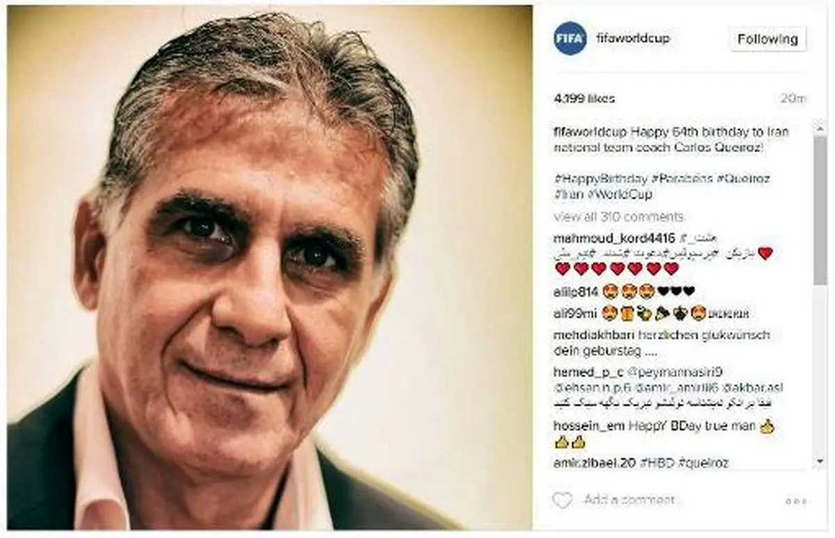 فیفا تولد کیروش را تبریک گفت+عکس