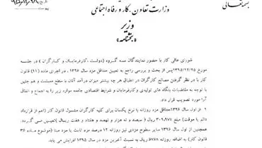 بخشنامه حداقل مزد سال ۹۶