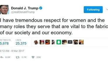 عکس | پست توئیتری ترامپ به مناسبت روز زن!