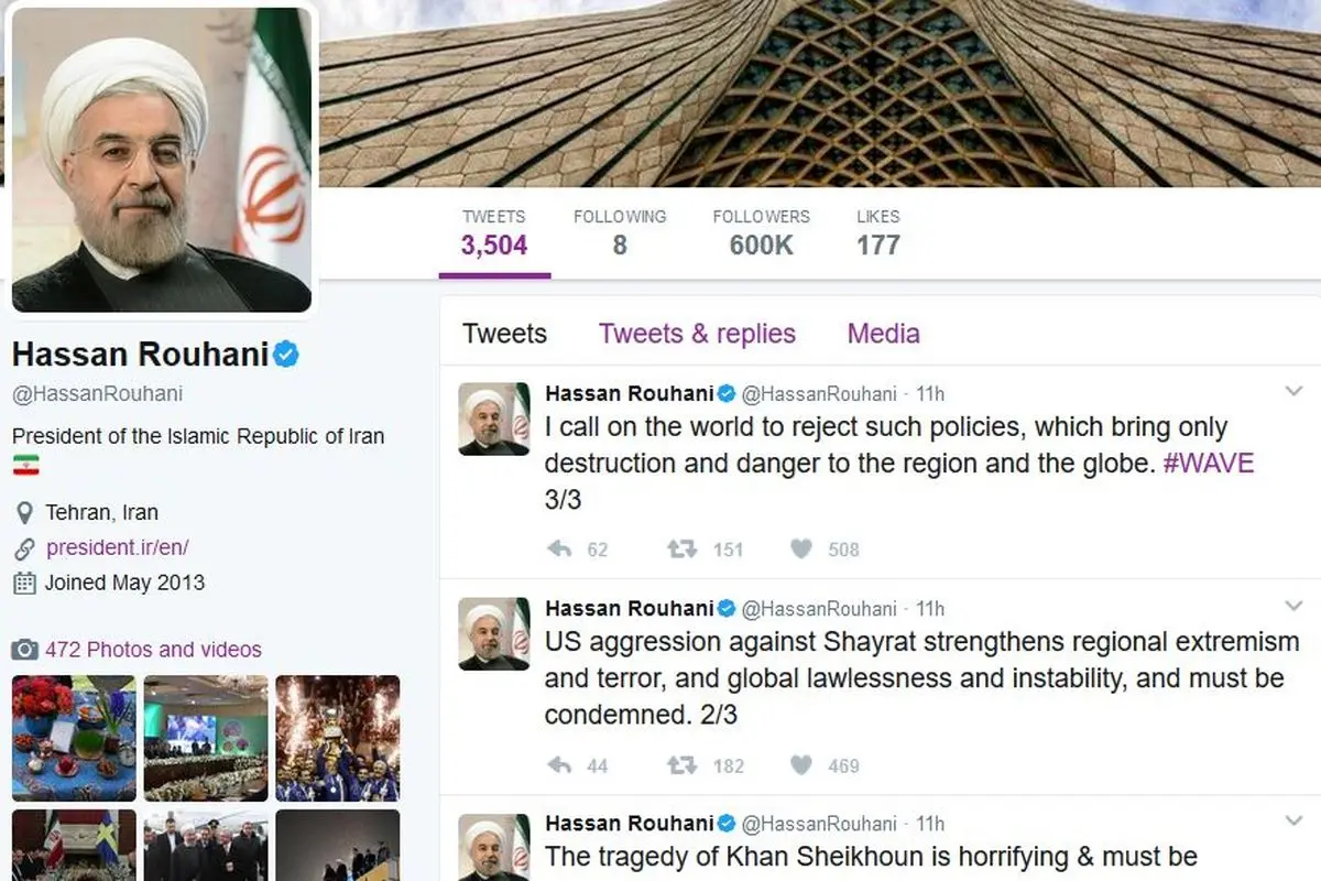 فراخوان توئیتری روحانی در واکنش به حمله آمریکا