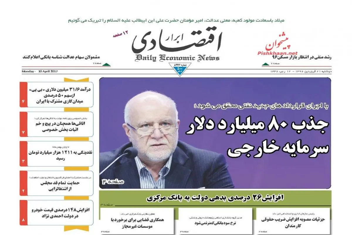 صفحه نخست روزنامه‌های اقتصادی ۲۱ فروردین ۹۶