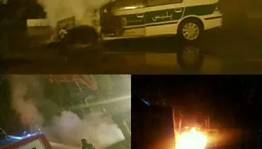 آتش سوزی خودروی پلیس در تبریز