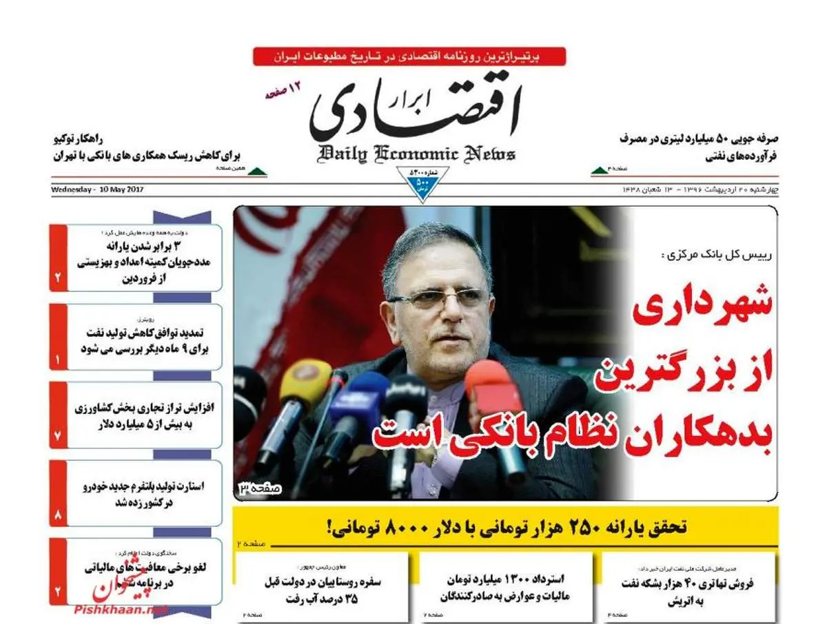 صفحه نخست روزنامه‌های اقتصادی ۲۰ اردیبهشت ۹۶