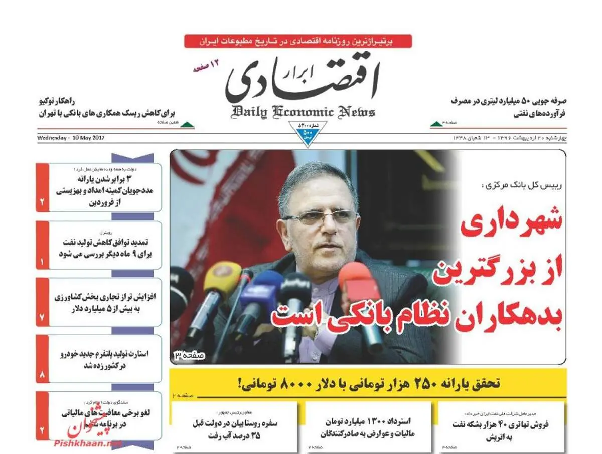 صفحه نخست روزنامه‌های اقتصادی ۲۰ اردیبهشت ۹۶