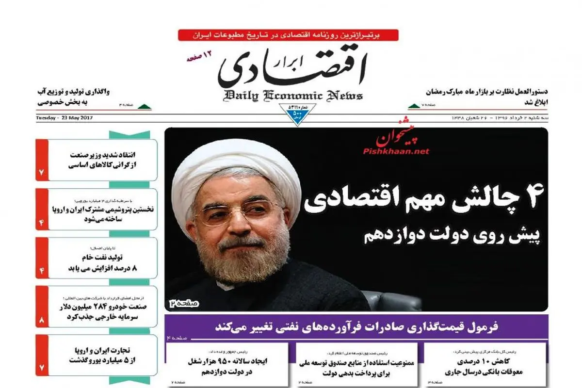 صفحه نخست روزنامه‌های اقتصادی ۲ خرداد ۹۶