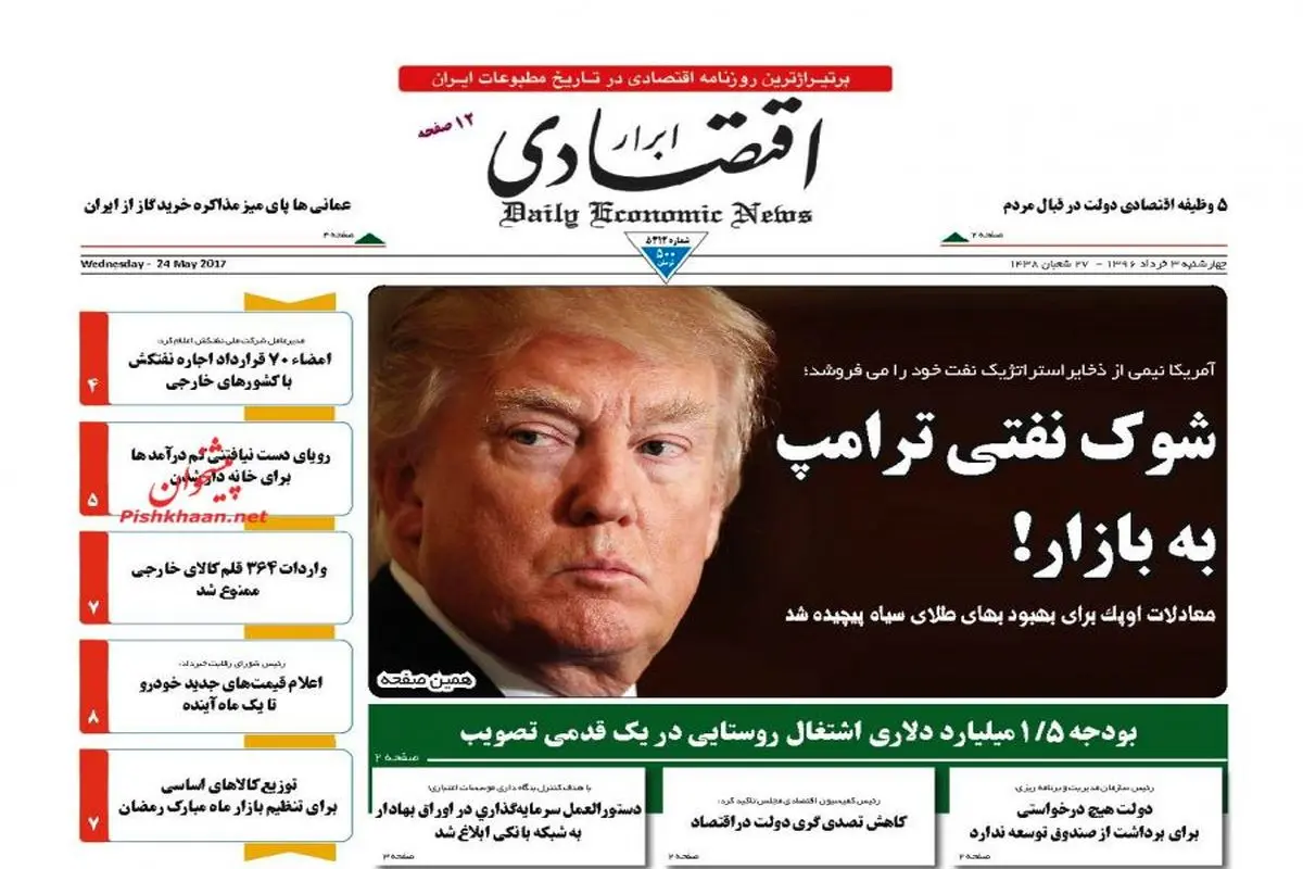 صفحه نخست روزنامه‌های اقتصادی ۳ خرداد ۹۶