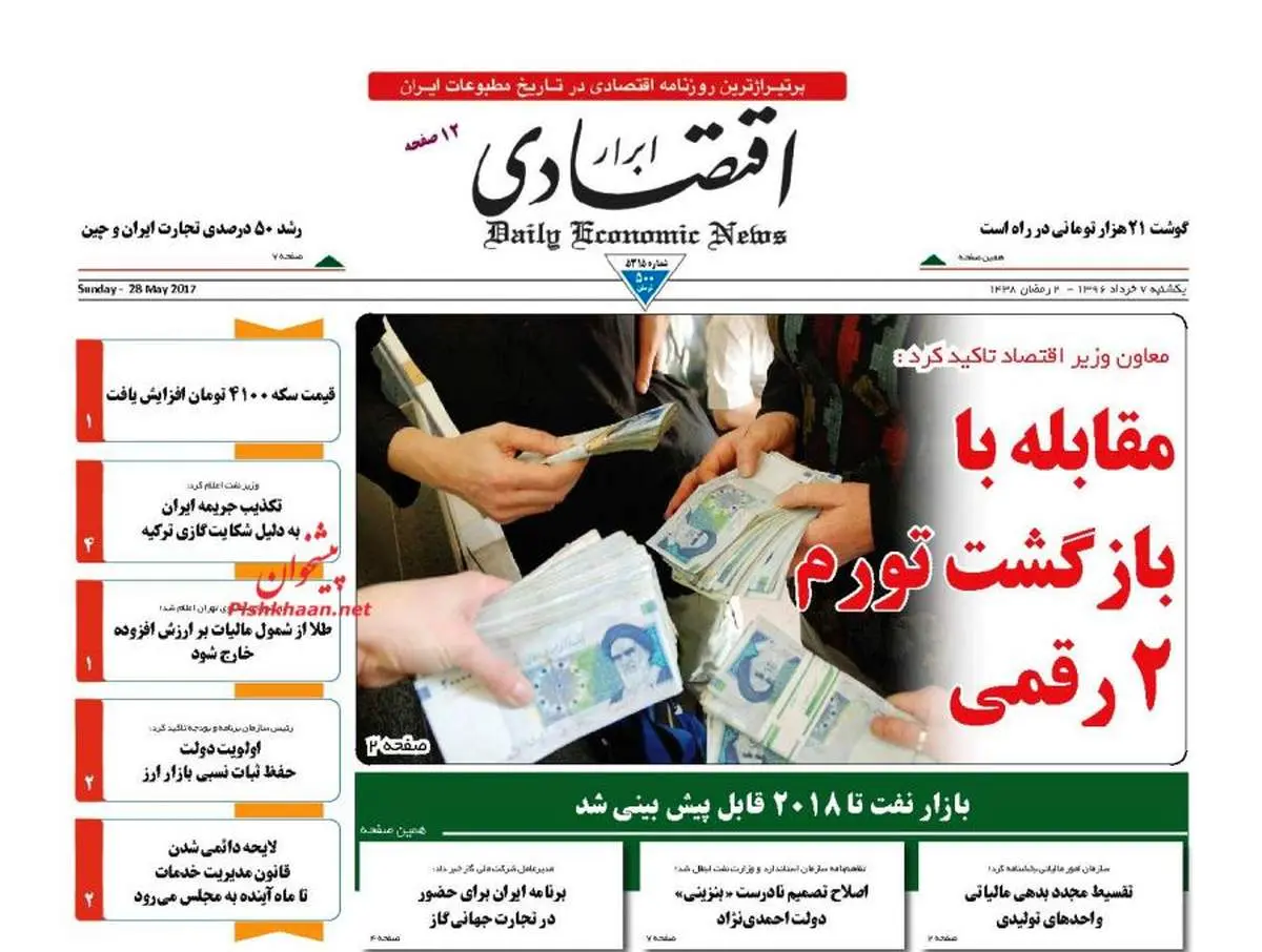 صفحه نخست روزنامه‌های اقتصادی ۷ خرداد ۹۶