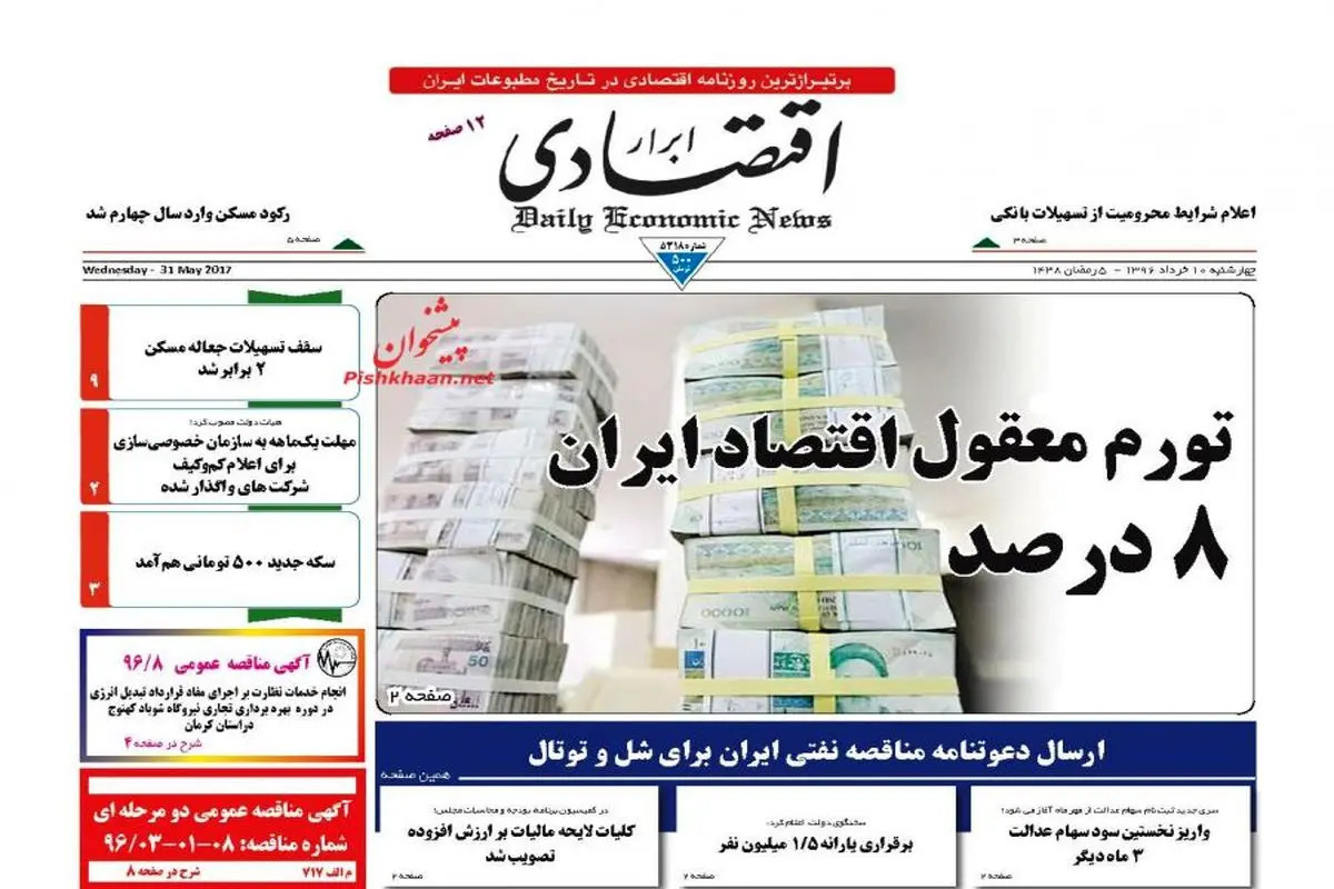 صفحه نخست روزنامه‌های اقتصادی ۱۰ خرداد ۹۶