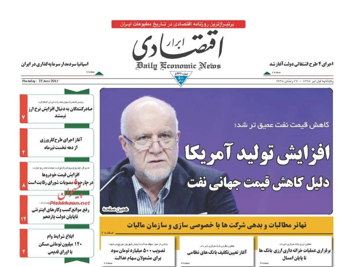 صفحه نخست روزنامه‌های اقتصادی۱تیر۹۶