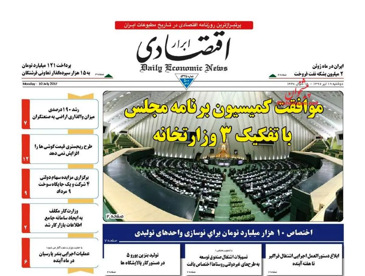 صفحه نخست روزنامه‌های اقتصادی۱۹تیر۹۶