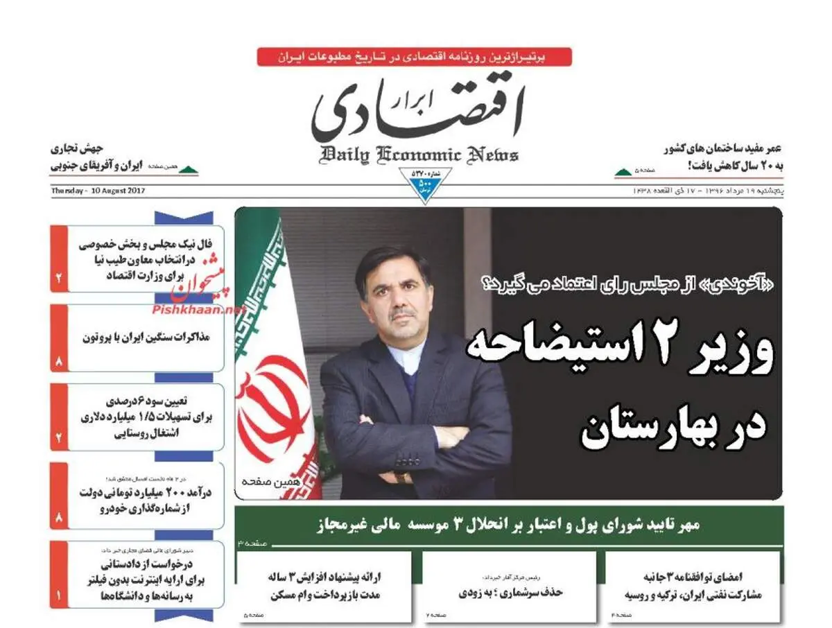 صفحه نخست روزنامه‌های اقتصادی ۱۹ مرداد۹۶
